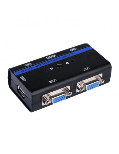 CONMUTADOR KVM AISENS VGA USB 1U-2PC+CABLE NEGRO