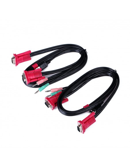 CONMUTADOR KVM AISENS VGA USB 1U-2PC+CABLE NEGRO