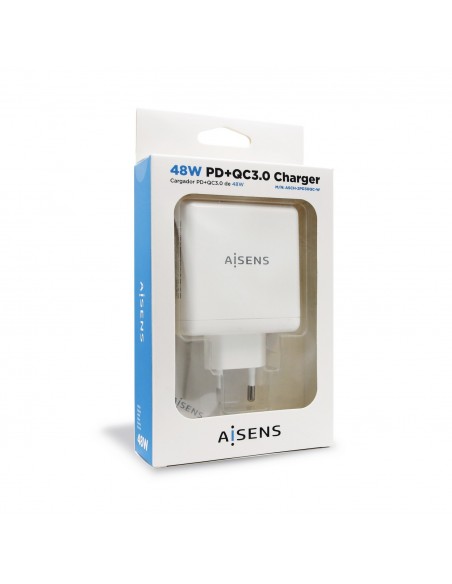 CARGADOR 48W AISENS 1xUSB-C PD3.0 30W 1xUSB-A QC3.0 18W BLANCO