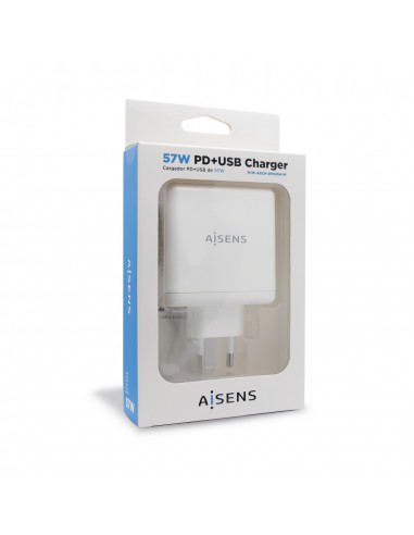 AISENS CARGADOR 57W 1xUSB-C PD3.0 45W 1xUSB-A 5V 2.4A 12W BLANCO
