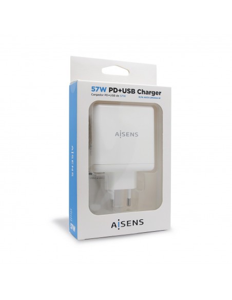 AISENS CARGADOR 57W 1xUSB-C PD3.0 45W 1xUSB-A 5V 2.4A 12W BLANCO