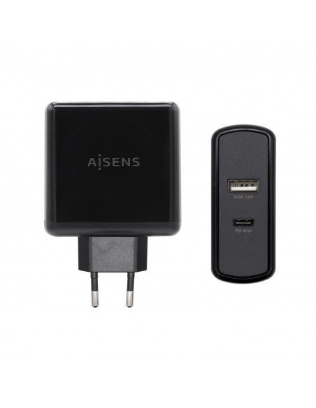 CARGADOR 57W AISENS 1xUSB-C PD3.0 45W 1xUSB-A 5V 2.4A 12W NEGRO