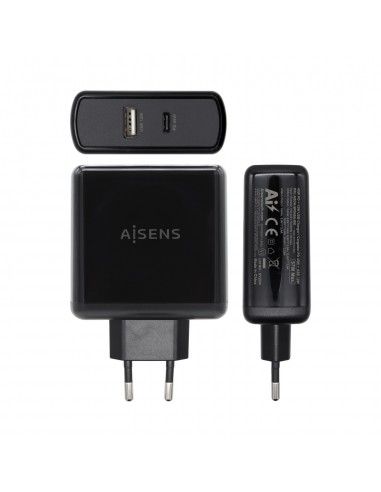 CARGADOR 57W AISENS 1xUSB-C PD3.0 45W 1xUSB-A 5V 2.4A 12W NEGRO