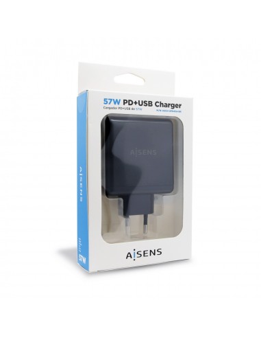 CARGADOR 57W AISENS 1xUSB-C PD3.0 45W 1xUSB-A 5V 2.4A 12W NEGRO