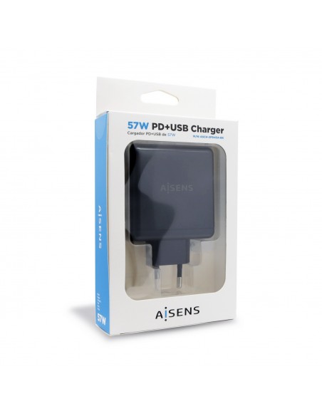 CARGADOR 57W AISENS 1xUSB-C PD3.0 45W 1xUSB-A 5V 2.4A 12W NEGRO