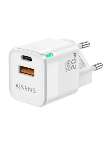 CARGADOR GAN AISENS 20W 1XUSB-C PD3.0 QC4.0 1XUSB-A QC3.0 BLANCO