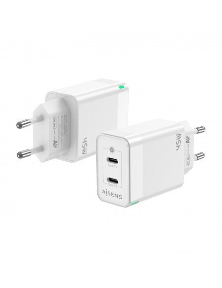 CARGADOR GAN AISENS 45W 2XUSB-C PD3.0 QC4.0 BLANCO