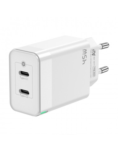 CARGADOR GAN AISENS 45W 2XUSB-C PD3.0 QC4.0 BLANCO