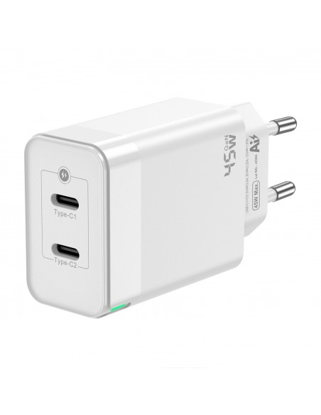 CARGADOR GAN AISENS 45W 2XUSB-C PD3.0 QC4.0 BLANCO