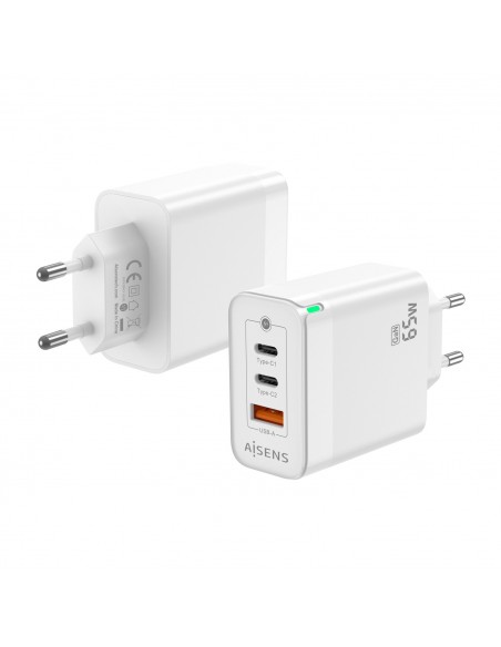 CARGADOR GAN AISENS 65W 2XUSB-C PD3.0 QC4.0 1XUSB-A QC3.0 BLANCO