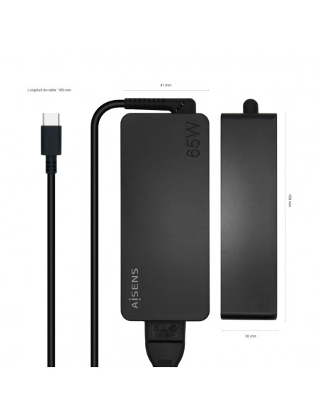 CARGADOR AISENS 65W PD3.0 1XUSB-C 1.8M NEGRO