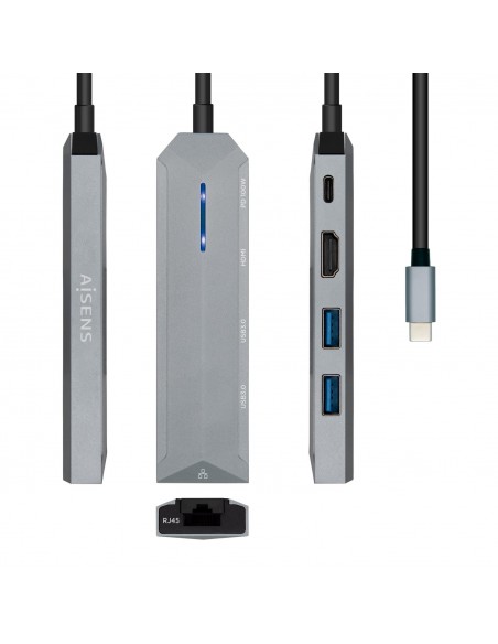 HUB AISENS USB-C DOCK 5 EN 1 USB-C A 1xHDMI 1xRJ45 2xUSB 1xPD GRIS 15CM