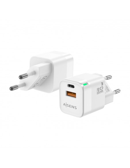 CARGADOR GAN AISENS 30W 1XUSB-C PD3.0 QC4.0 1XUSB-A QC3.0 BLANCO