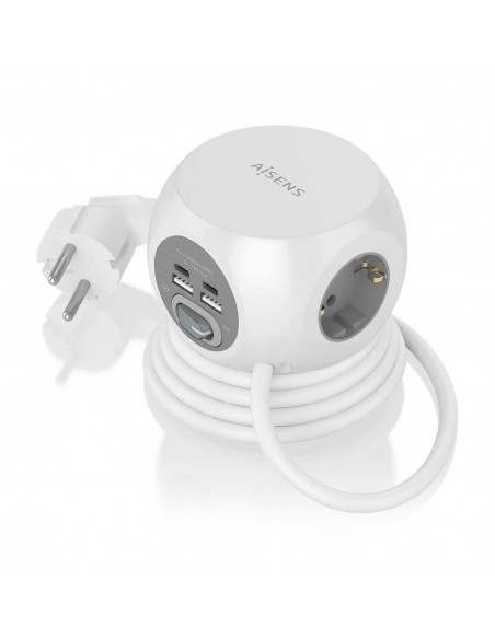 REGLETA ENCHUFES AISENS 3 TOMAS + 2XUSB-C, 2XUSB-A 1.4M BLANCO