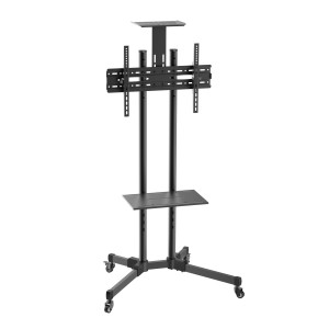 SOPORTE SUELO RUEDAS AISENS BANDEJA DVD CAMARA MONITOR TV 50KG 37"-70" NEGRO