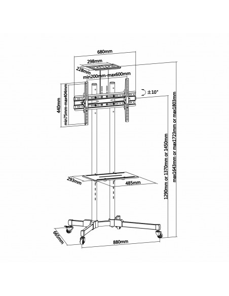 SOPORTE SUELO RUEDAS AISENS BANDEJA DVD CAMARA MONITOR TV 50KG 37"-70" NEGRO