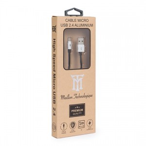 CABLE MAILLON PREMIUM MICRO USB 2.4 ALUMINIO PLATEADO 1M 2