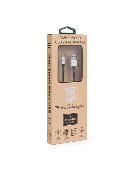 CABLE MAILLON PREMIUM MICRO USB 2.4 ALUMINIO PLATEADO 1M