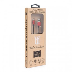 CABLE MAILLON PREMIUM MICRO USB 2.4 ALUMINIO ROJO 1M 2