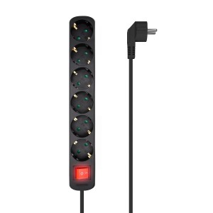 REGLETA AISENS BASE 6 TOMAS INTERRUPTOR CABLE 3x1.5MM2 1.4M NEGRO