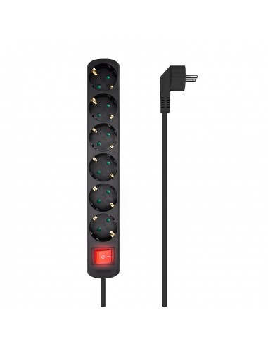 REGLETA AISENS BASE 6 TOMAS INTERRUPTOR CABLE 3x1.5MM2 1.4M NEGRO