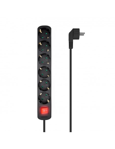 REGLETA AISENS BASE 6 TOMAS INTERRUPTOR CABLE 3x1.5MM2 1.4M NEGRO