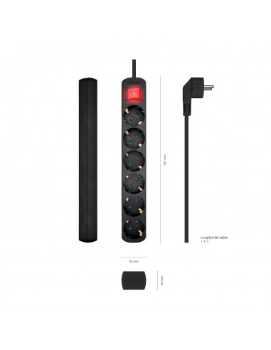 REGLETA AISENS BASE 6 TOMAS INTERRUPTOR CABLE 3x1.5MM2 1.4M NEGRO