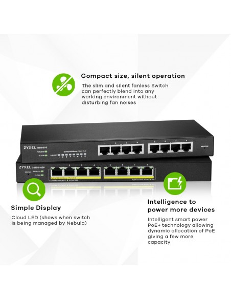 SWITCH ZYXEL GS1915-8EP 8-PORT GBE POECPNTSMART HYBRID MODE SWITCH