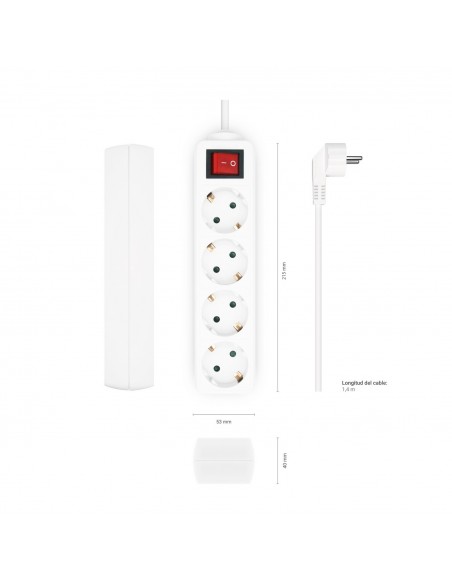 REGLETA AISENS BASE 4 TOMAS INTERRUPTOR CABLE 3x1.5MM2 1.4M BLANCO