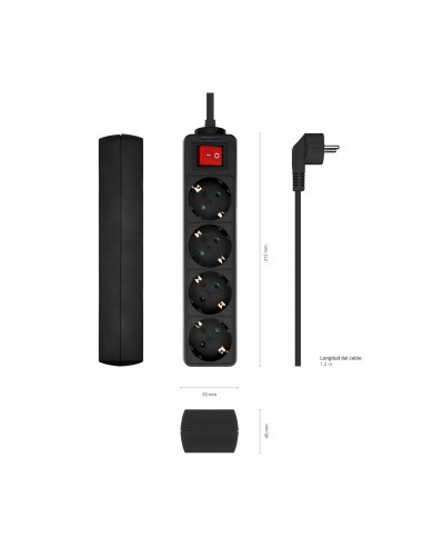 REGLETA AISENS BASE 4 TOMAS INTERRUPTOR CABLE 3x1.5MM2 1.4M NEGRO