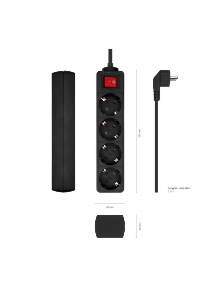 REGLETA AISENS BASE 4 TOMAS INTERRUPTOR CABLE 3x1.5MM2 1.4M NEGRO