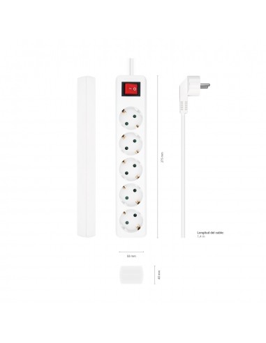 REGLETA AISENS BASE 5 TOMAS INTERRUPTOR CABLE 3x1.5MM2 1.4M BLANCO