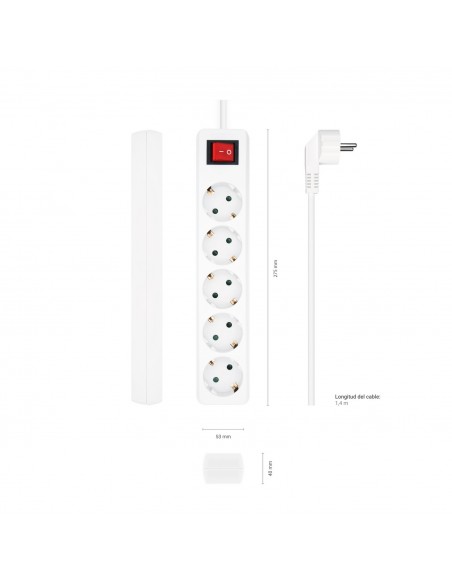 REGLETA AISENS BASE 5 TOMAS INTERRUPTOR CABLE 3x1.5MM2 1.4M BLANCO