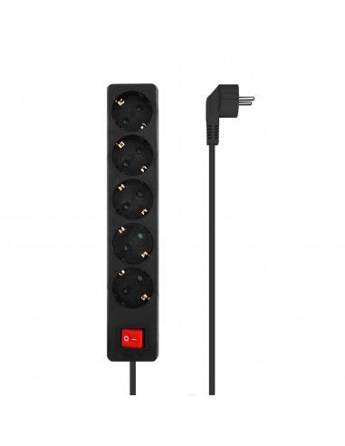 REGLETA AISENS BASE 5 TOMAS INTERRUPTOR CABLE 3x1.5MM2 1.4M NEGRO