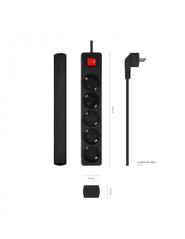 REGLETA AISENS BASE 5 TOMAS INTERRUPTOR CABLE 3x1.5MM2 1.4M NEGRO