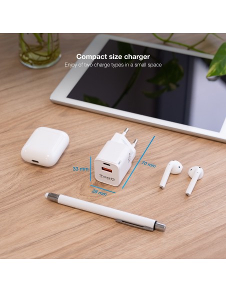 CARGADOR DE PARED TOOQ USB-C PD USB-A QC 20W
