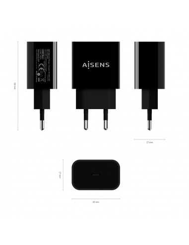 CARGADOR USB-C AISENS PD3.0 1 PUERTO 1xUSB-C 20W NEGRO