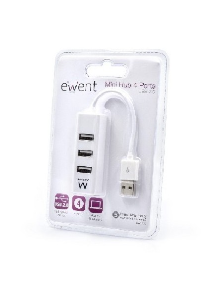 HUB EWENT USB 2.0 HIGH SPEED USB-A 4 PUERTOS BLANCO
