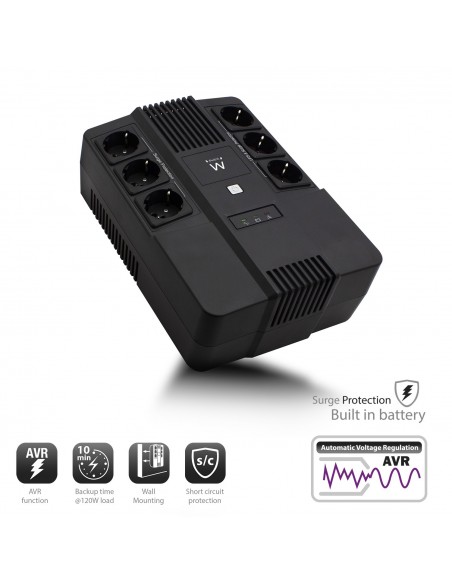 SAI EWENT INTERACTIVO DE 600VA CON AVR 6 PUERTOS CEE7 3