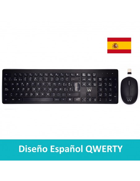COMBO INALAMBRICO EWENT TECLADO Y RATON ESPAÑOL NEGRO TECLAS CONCAVAS