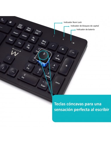 COMBO INALAMBRICO EWENT TECLADO Y RATON ESPAÑOL NEGRO TECLAS CONCAVAS