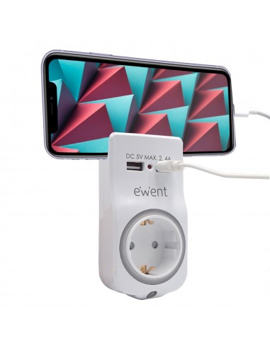 CARGADOR MOVIL EWENT 2 USB A 2,4A 12W SHUKO SOPORTE MOVIL LUZ NOCTURNA BL