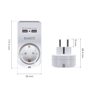 CARGADOR MOVIL EWENT 2 USB A 2,4A 12W SHUKO SOPORTE MOVIL LUZ NOCTURNA BL 2