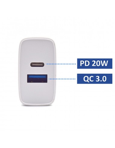 CARGADOR MOVIL EWENT CARGA RAPIDA PUERTOS USB-C Y USB-A 20W BLANCO