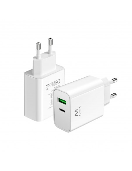 CARGADOR MOVIL EWENT CARGA RAPIDA PUERTOS USB-C Y USB-A 30W BLANCO