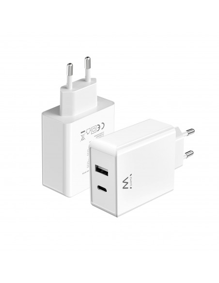 CARGADOR MOVIL EWENT CARGA RAPIDA PUERTOS USB-C Y USB-A 45W BLANCO