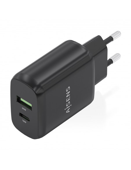 CARGADOR AISENS GAN 30W, 1XUSB-C PD3.0 QC4.0, 1XUSB-A QC3.0, NEGRO