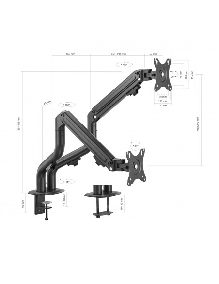SOPORTE MONITOR AISENS CONTRAPESO GIRATORIO INCLINABLE 2 MONITOR TV 8KG 17”-32”