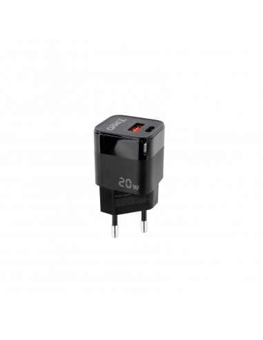 CARGADOR PARED USB-C PD + USB-A QC 20W NEGRO