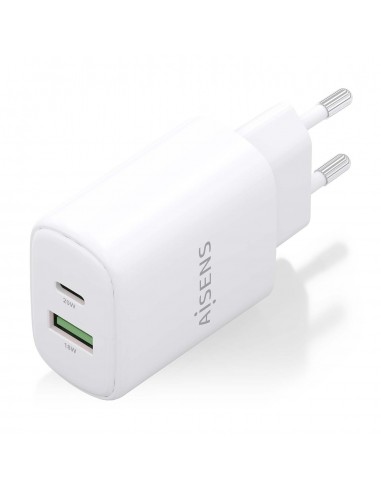 CARGADOR AISENS GAN 20W, 1XUSB-C PD3.0, 1XUSB-A QC3.0, BLANCO